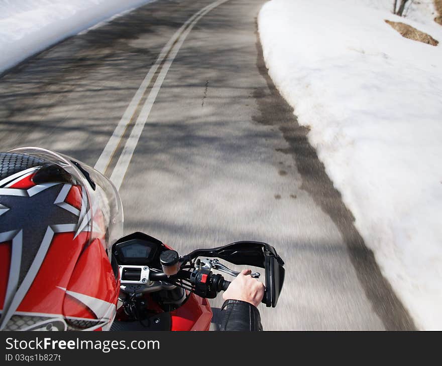 Race motorcycle with traveling in forest road. Race motorcycle with traveling in forest road