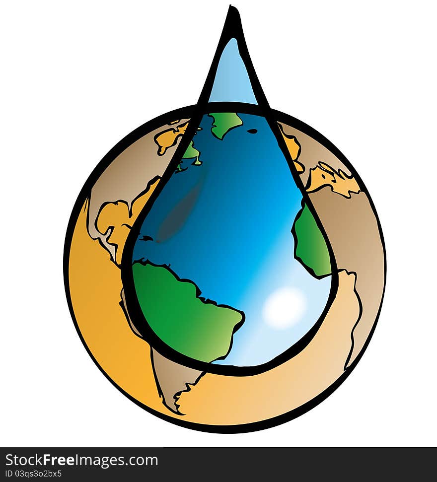 The earth with an water drop that shows what water does to our planet. The earth with an water drop that shows what water does to our planet.