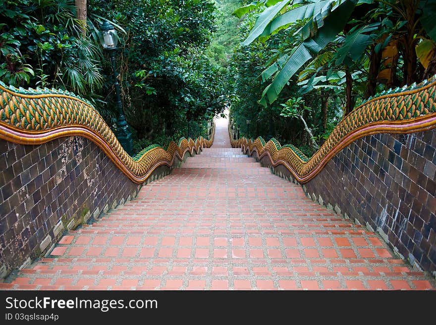 The stairs down from Wat Doi Suthep near Chiang Mai, Thailand