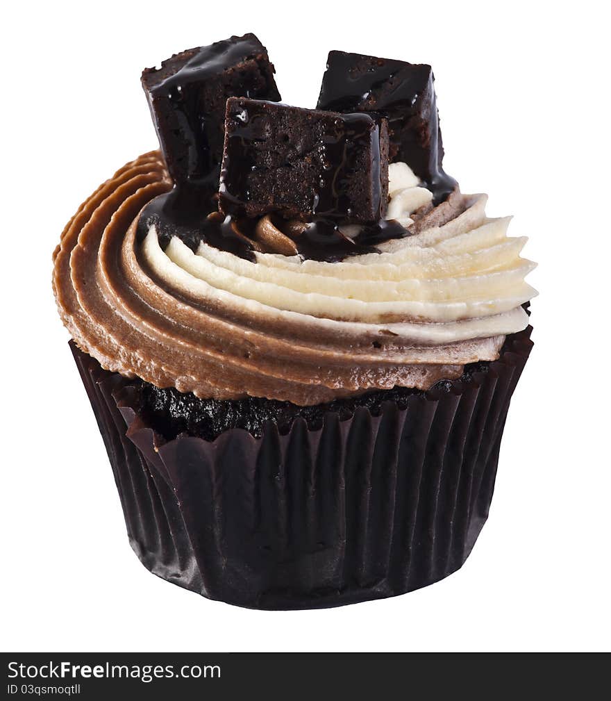 A Luxury Cup Cake and  Brownie topping isolated. A Luxury Cup Cake and  Brownie topping isolated