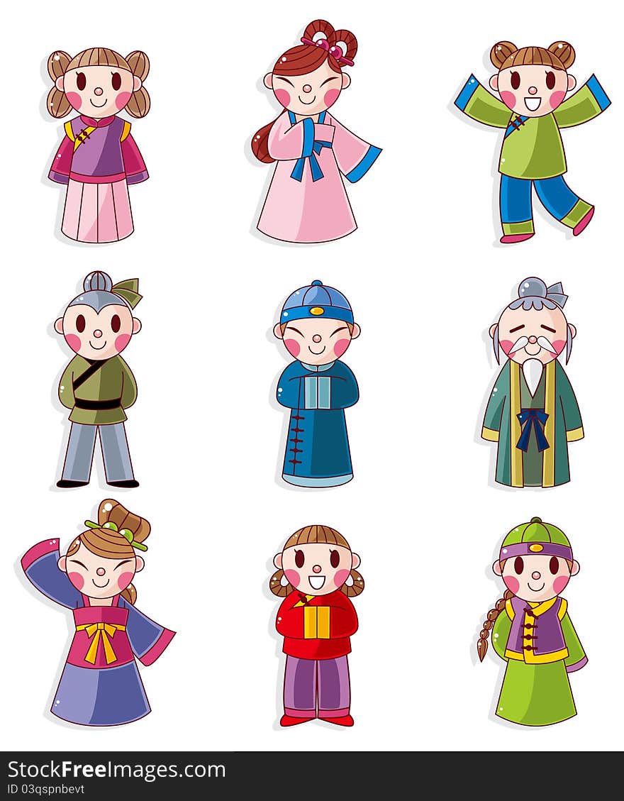 Cartoon Chinese people icon set