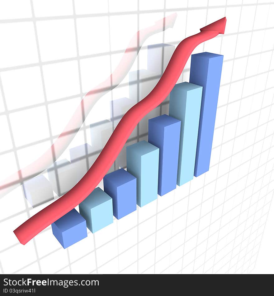 A Graph with arrow indicating an increase in financial income or success. A Graph with arrow indicating an increase in financial income or success