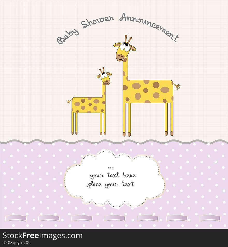 Baby girl shower card with giraffe