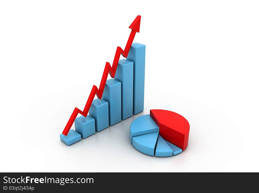 3d illustration of Business graph with pie diagram