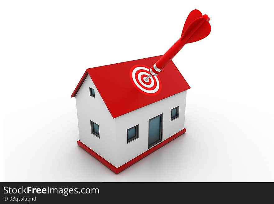 3d illustration of Red dart on house target