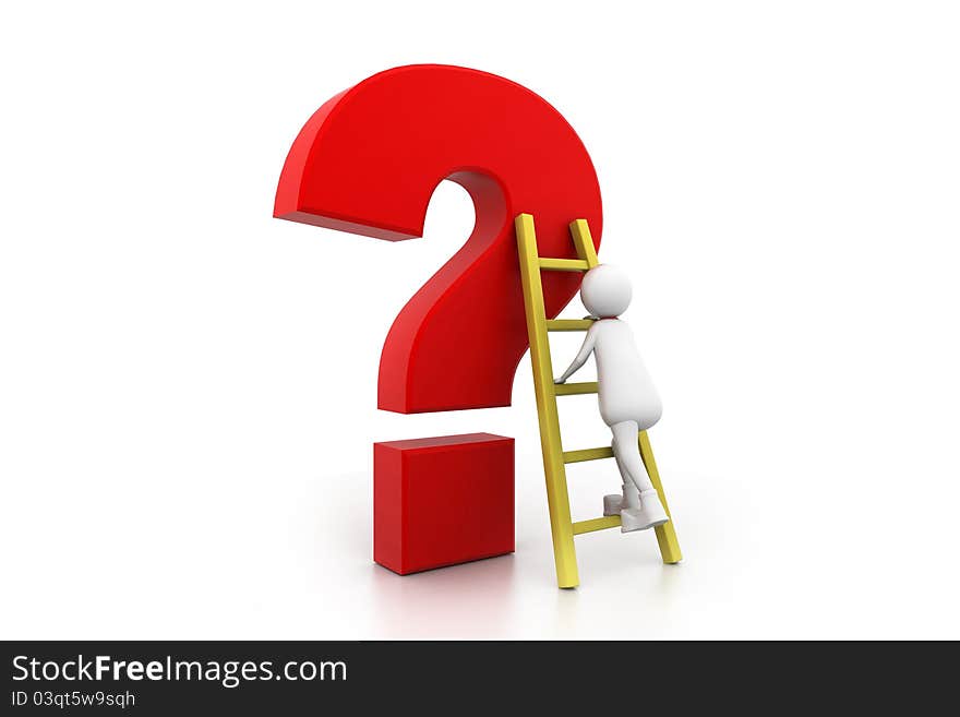 3d illustration of Man Climbing up the Question Mark