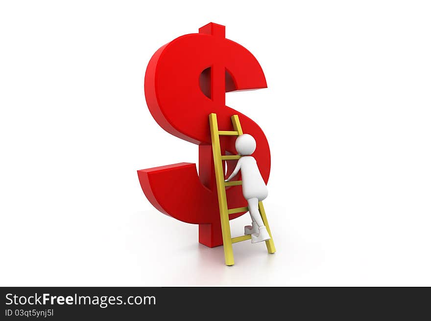 3d Man Climbing up the dollar symbol