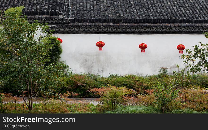 Chinese Lantern on the wall of Chinese house