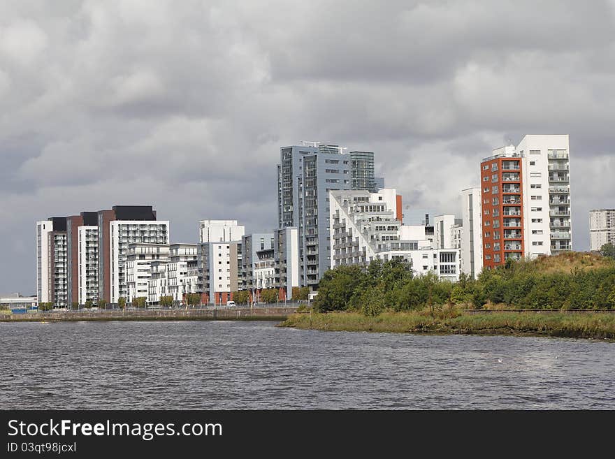 Riverside apartments on the river Clyde.