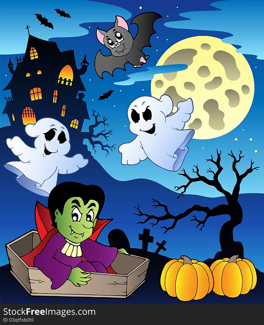 Scene with Halloween theme 2 - vector illustration.