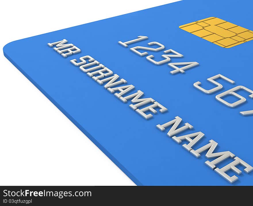 3d Blue credit card on a white background