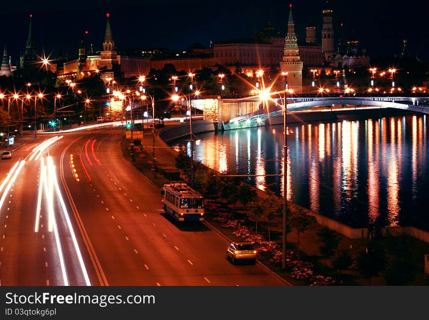 View of the Moscow Kremlin from the Patriarshy Bridge. View of the Moscow Kremlin from the Patriarshy Bridge