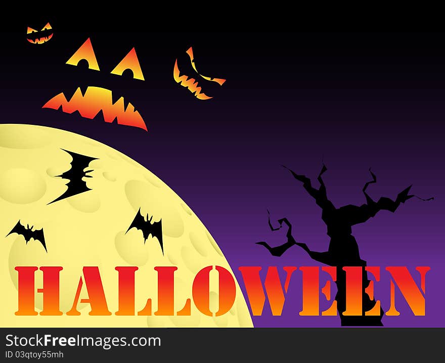 Halloween scene with text, vector illustration, eps10