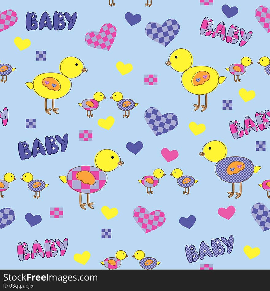 Seamless background with cartoon drawings for baby