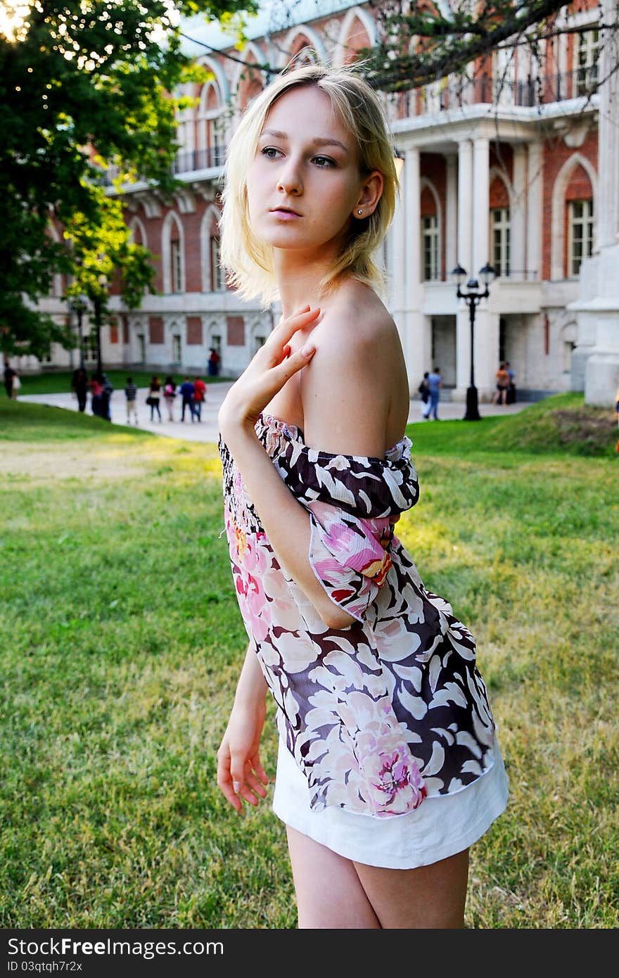 The young girl in park