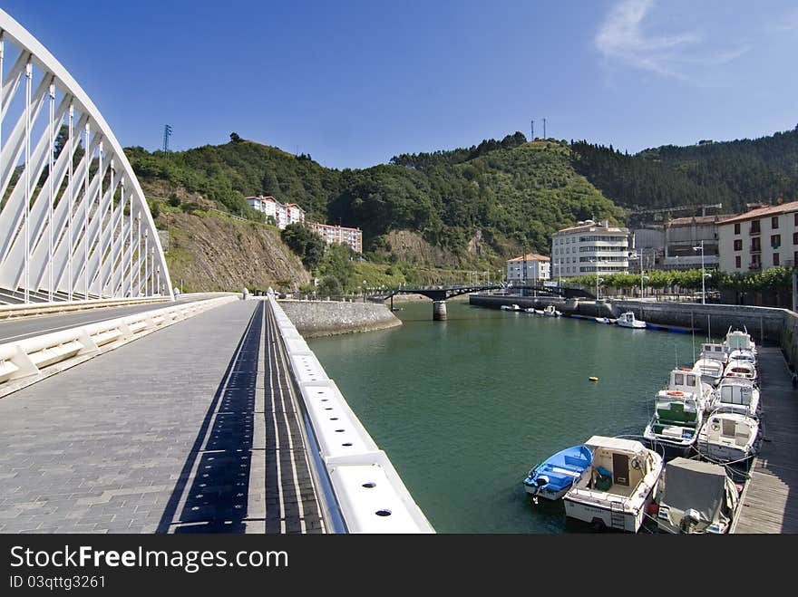 View of the Ondarroa bridge, a nice village of Euskadi, Spain.