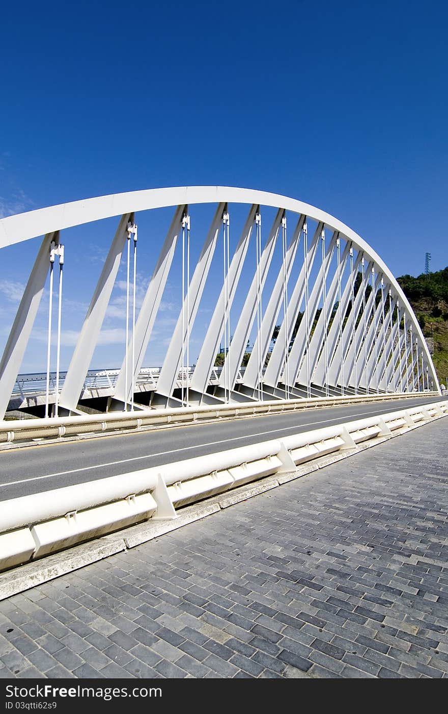 View of the Ondarroa bridge, a nice village of Euskadi, Spain.