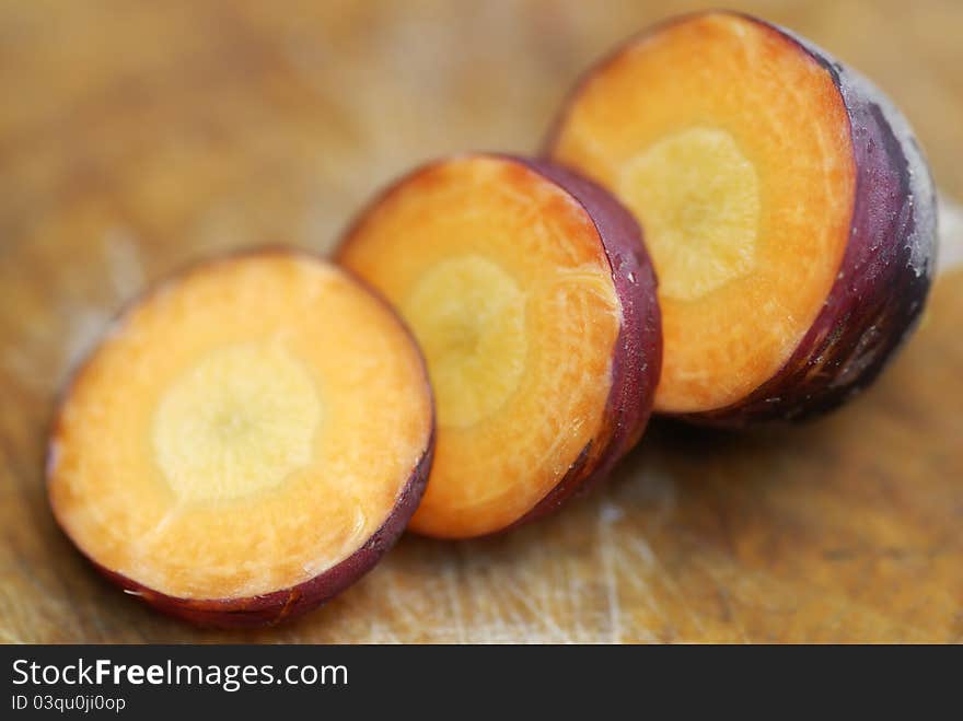 Sliced  Red Dragon (Daucus carota) carrot