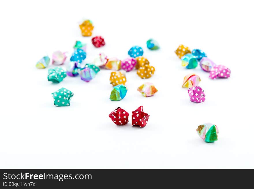 Many multicolored origami happy stars. Many multicolored origami happy stars