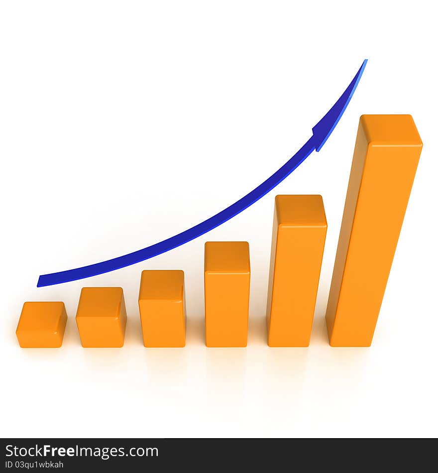 3d growing yellow business graph. 3d growing yellow business graph