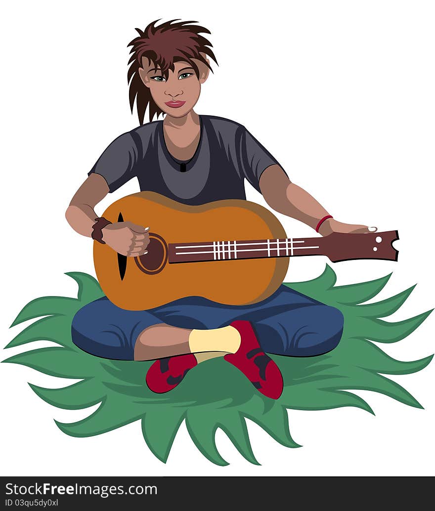 Boy plays guitar