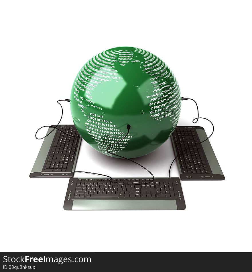 Earth Globe connected with computer keyboard