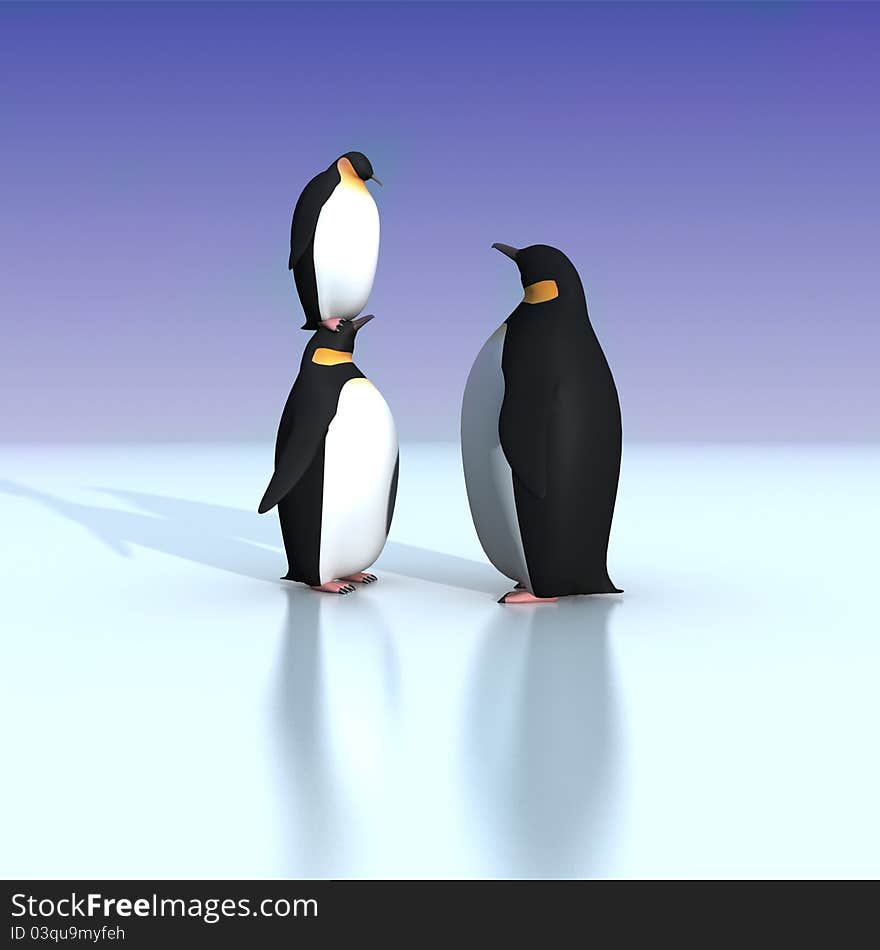 Fun penguins isolated on ice background