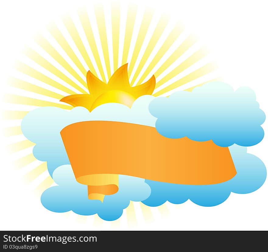 Banner on the background of clouds and sun vector