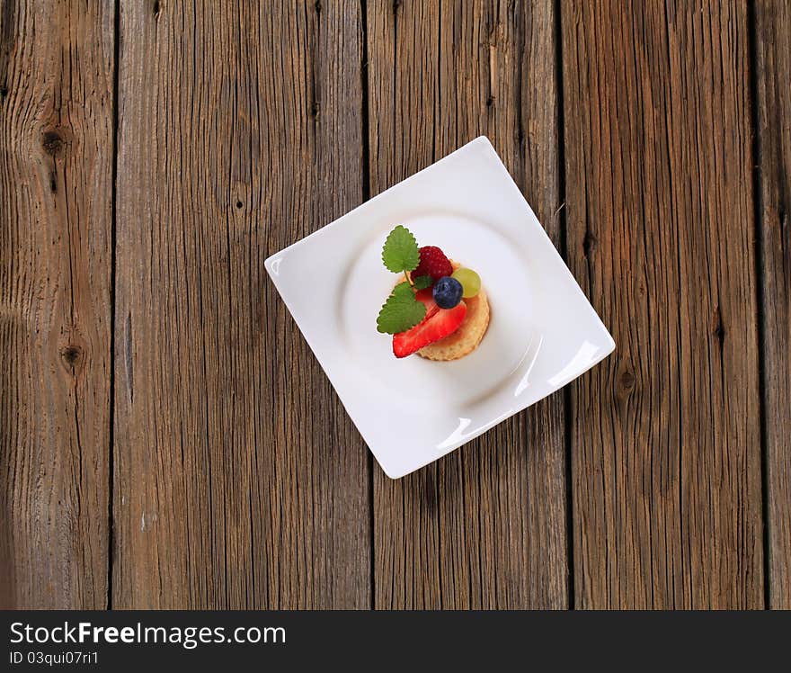 Puff pastry shell with fresh fruit - overhead. Puff pastry shell with fresh fruit - overhead