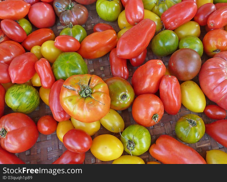 Green peppers for sale at a local farmers market