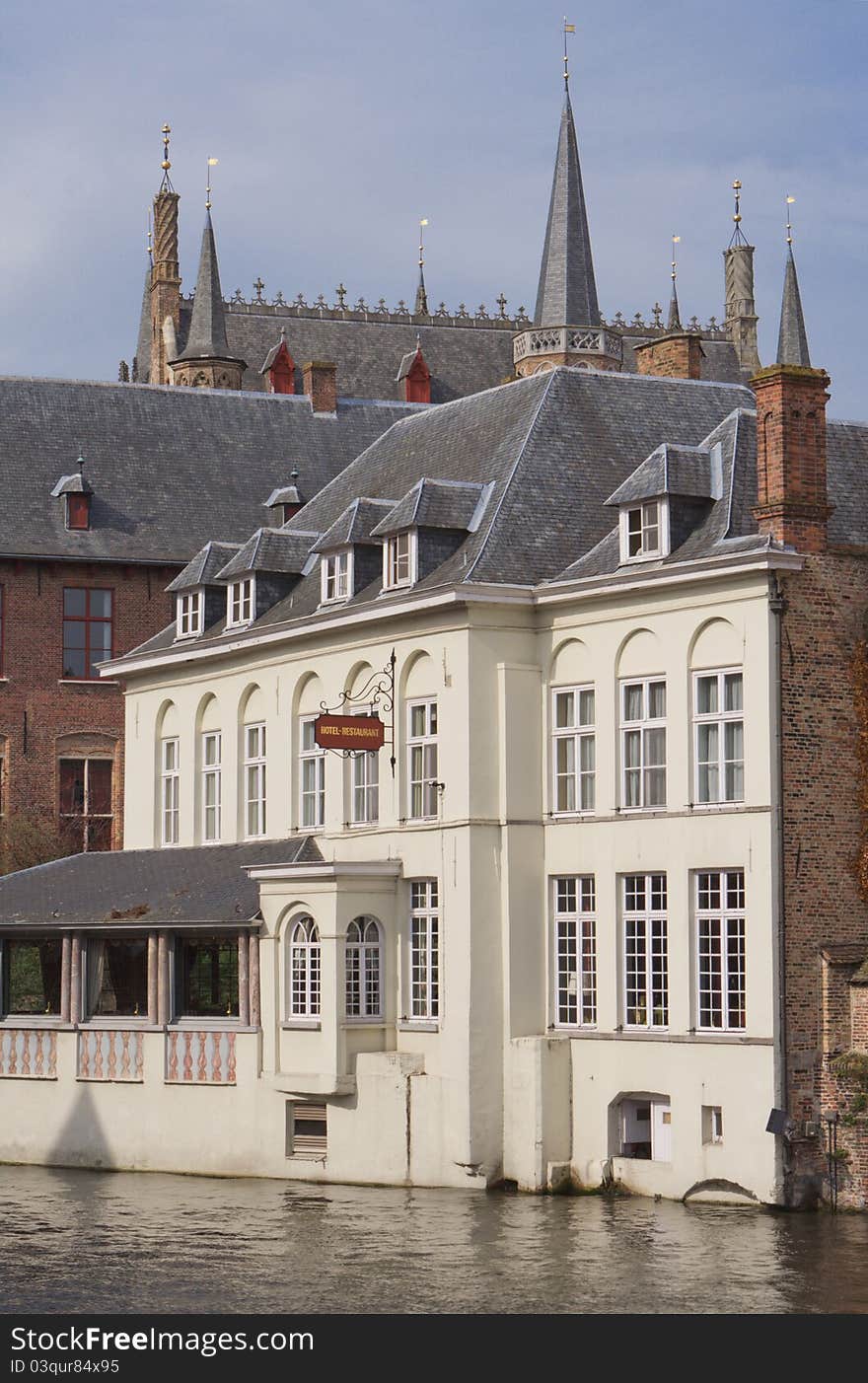 Ancient buildings on the river bank. Ancient buildings on the river bank