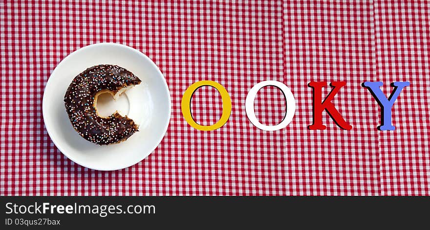 Cut donut on table