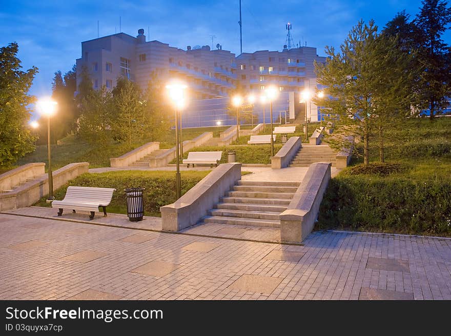 Ladder with lights on a summer evening. Ladder with lights on a summer evening