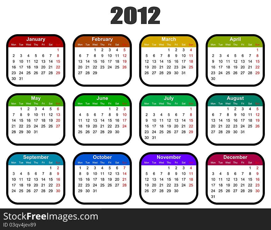 Calendar for 2012 year