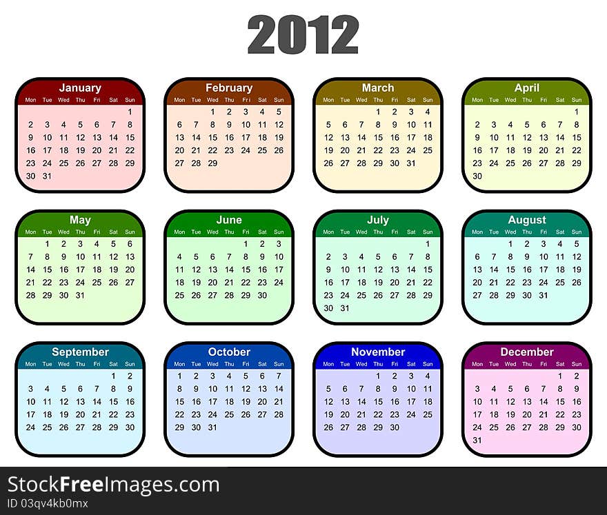 Calendar for 2012 year