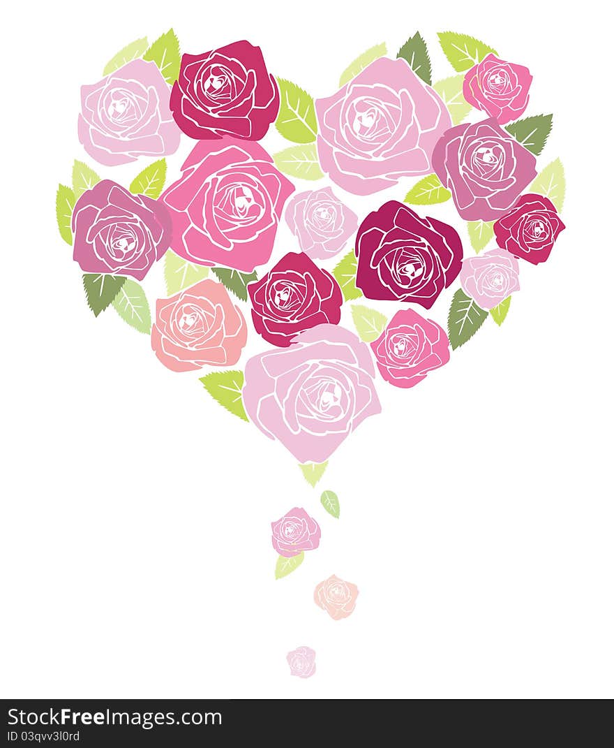 Floral heart shape made from pink roses