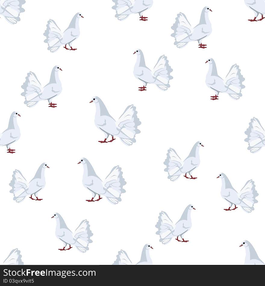 Seamless background of white doves. The illustration on white background. Seamless background of white doves. The illustration on white background.