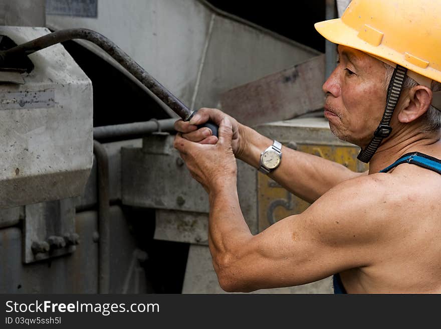 Hardworking laborer on construction site