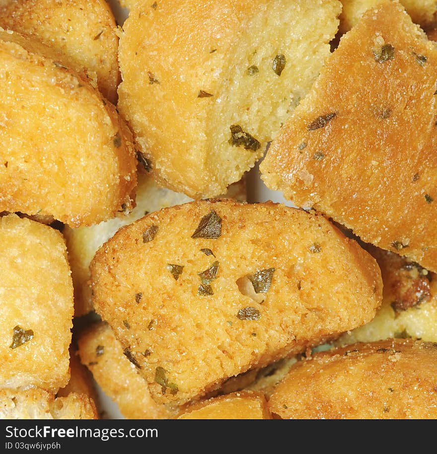 Closeup of delicious bread croutons