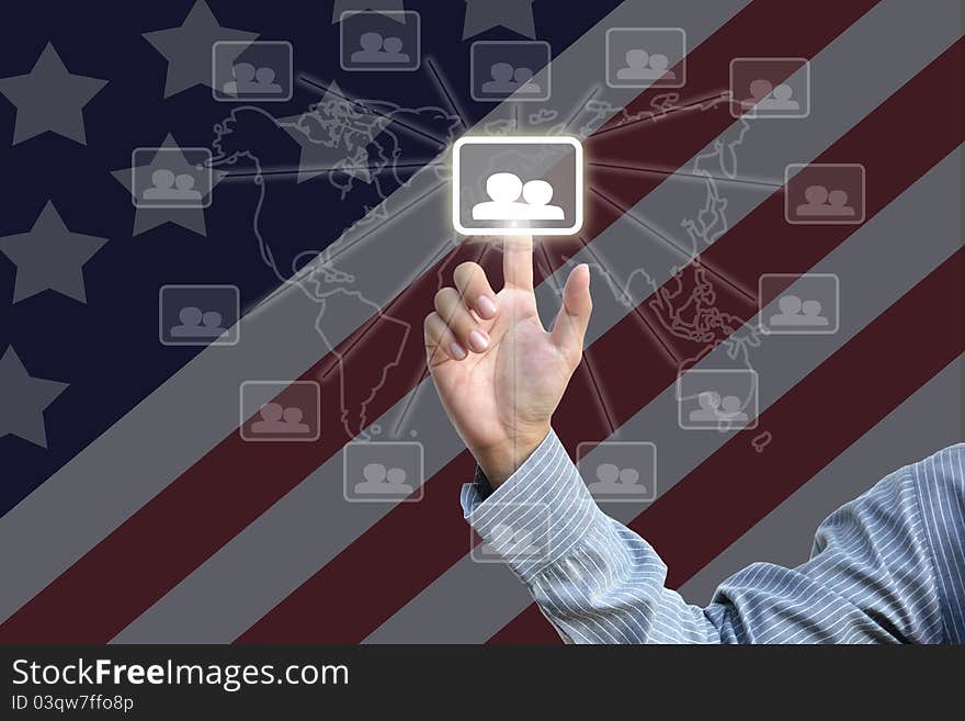 Artwork of social network on american flag background.