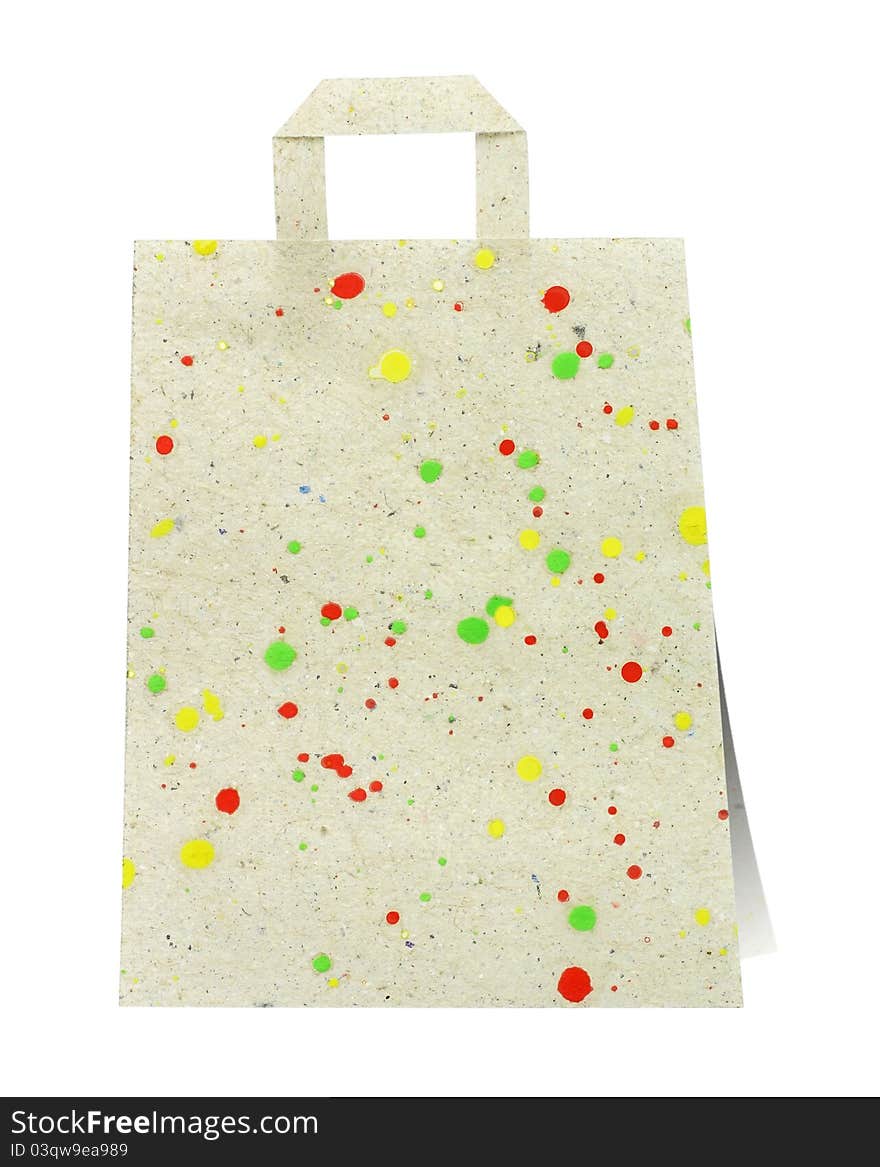 multi color bag recycled paper craft stick on white background