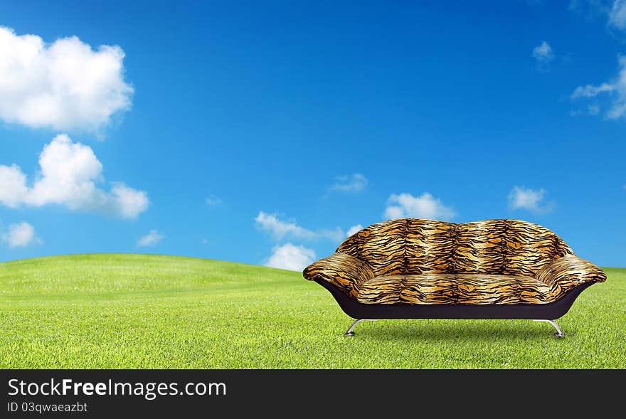 Tiger Sofa On The Grass Field