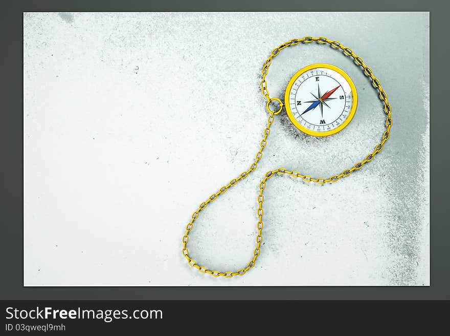 A compass with chain on the old aged white list