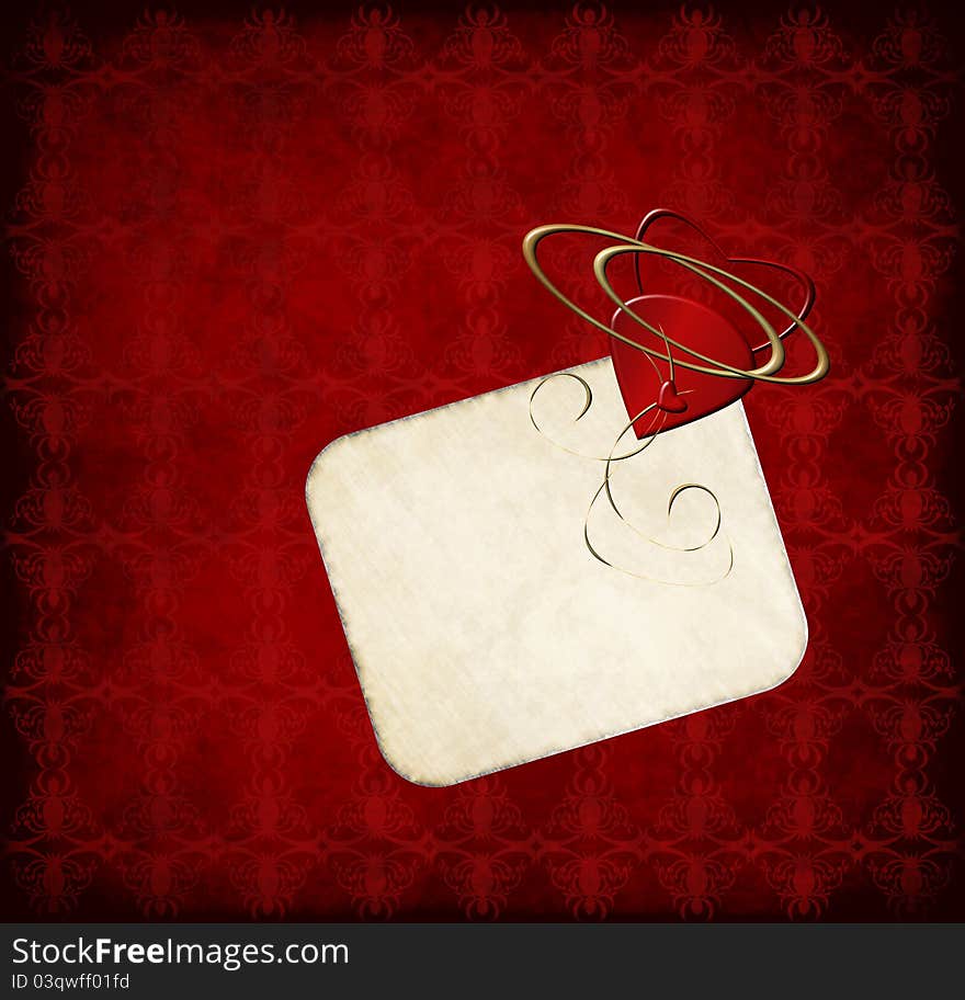 Romantic greeting card with hearts on red grunge background