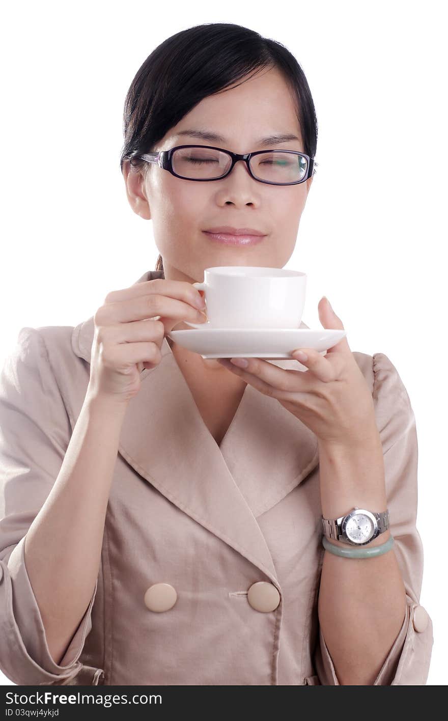 Asian Woman Drinking Coffee