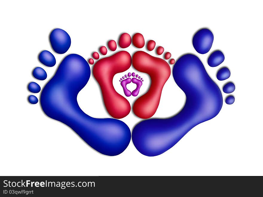 Multicolored plasticine footprints on a white background. Multicolored plasticine footprints on a white background