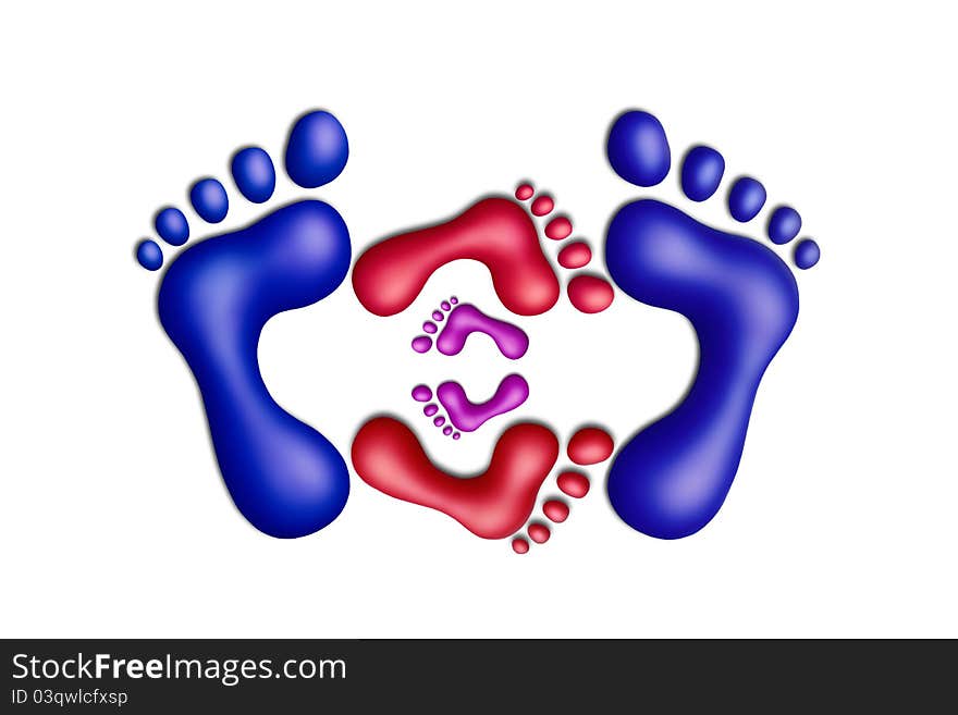 Multicolored plasticine footprints on a white background. Multicolored plasticine footprints on a white background