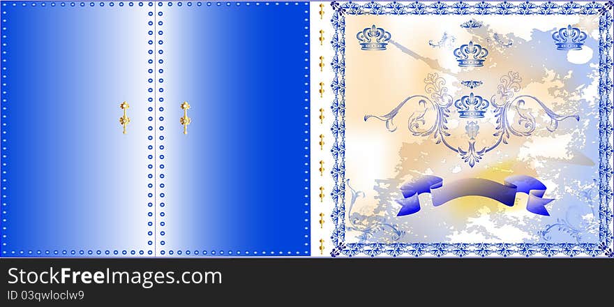 Stylization of an old book cover with crowns. Stylization of an old book cover with crowns