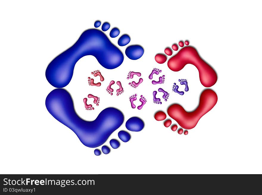 Multicolored plasticine footprints on a white background. Multicolored plasticine footprints on a white background