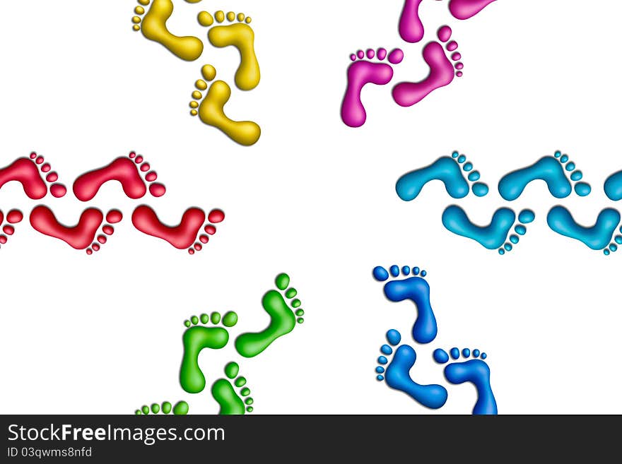 Multicolored plasticine footprints on a white background. Multicolored plasticine footprints on a white background